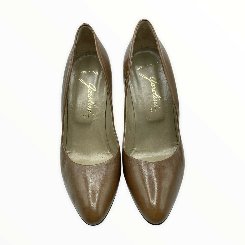 Garolini Vintage Leather High Heels Studs Brown Size 6.5 Women Pumps Spain - Picture 2 of 6